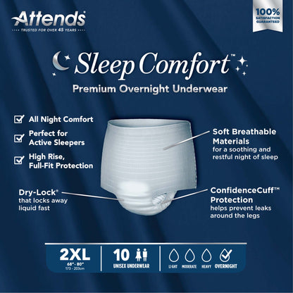 Attends® Sleep Comfort Premium Overnight Underwear, 68 – 80 Inches