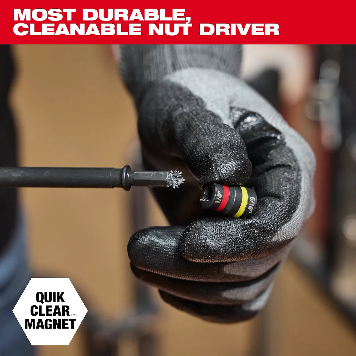 Milwaukee SHOCKWAVE Impact Duty 5/16” and 3/8” x 6” QUIK-CLEAR 2-in-1 Magnetic Nut Driver 49-66-4746 | 1/4" Drive