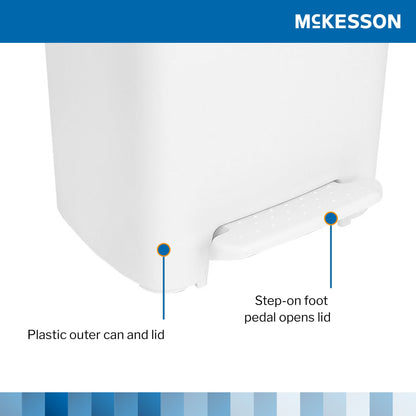 McKesson Waste Can with Step-On Pedal, Plastic, White, x 18.9 Inch