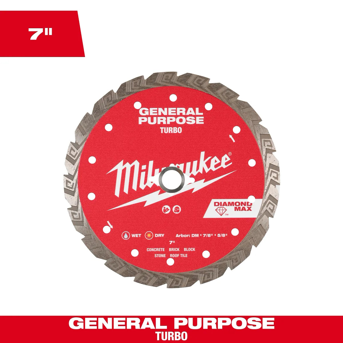 Milwaukee 7" DIAMOND MAX Turbo, General Purpose Diamond Blade 49-93-9107 | Diamond Coated