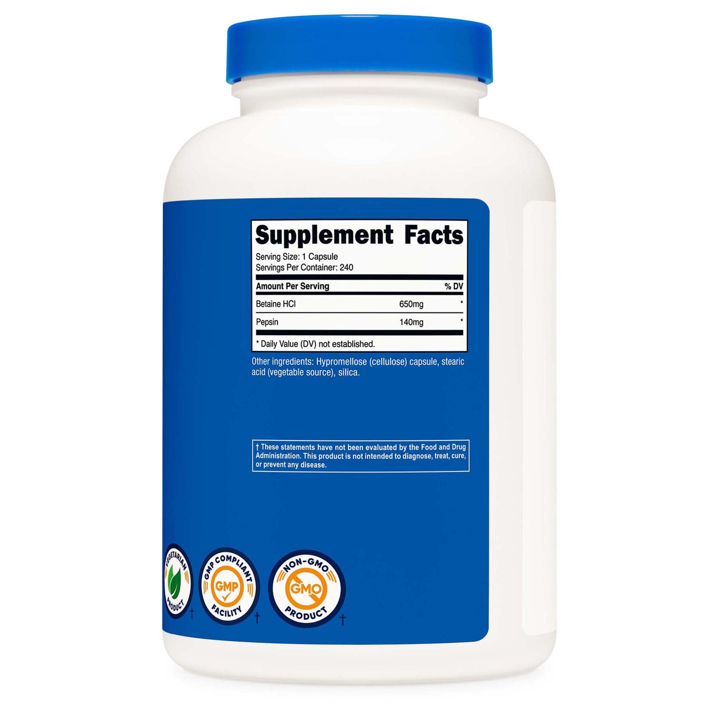 nutricost Dietary Supplement Betaine HCl / Pepsin 790 mg Strength Capsule