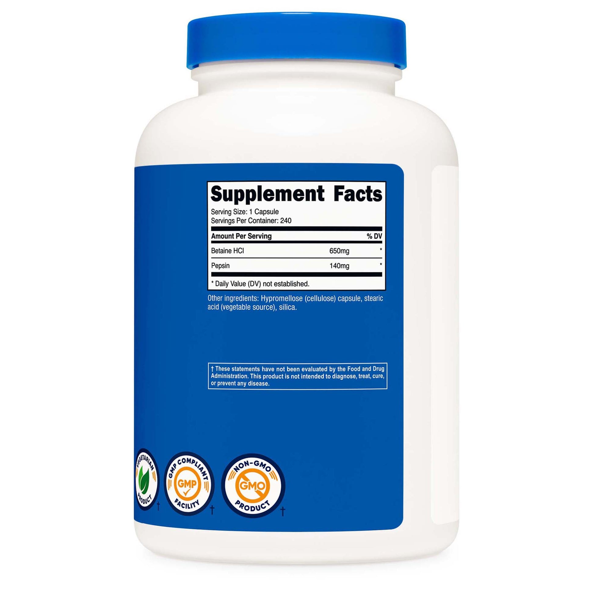 nutricost Dietary Supplement Betaine HCl / Pepsin 790 mg Strength Capsule