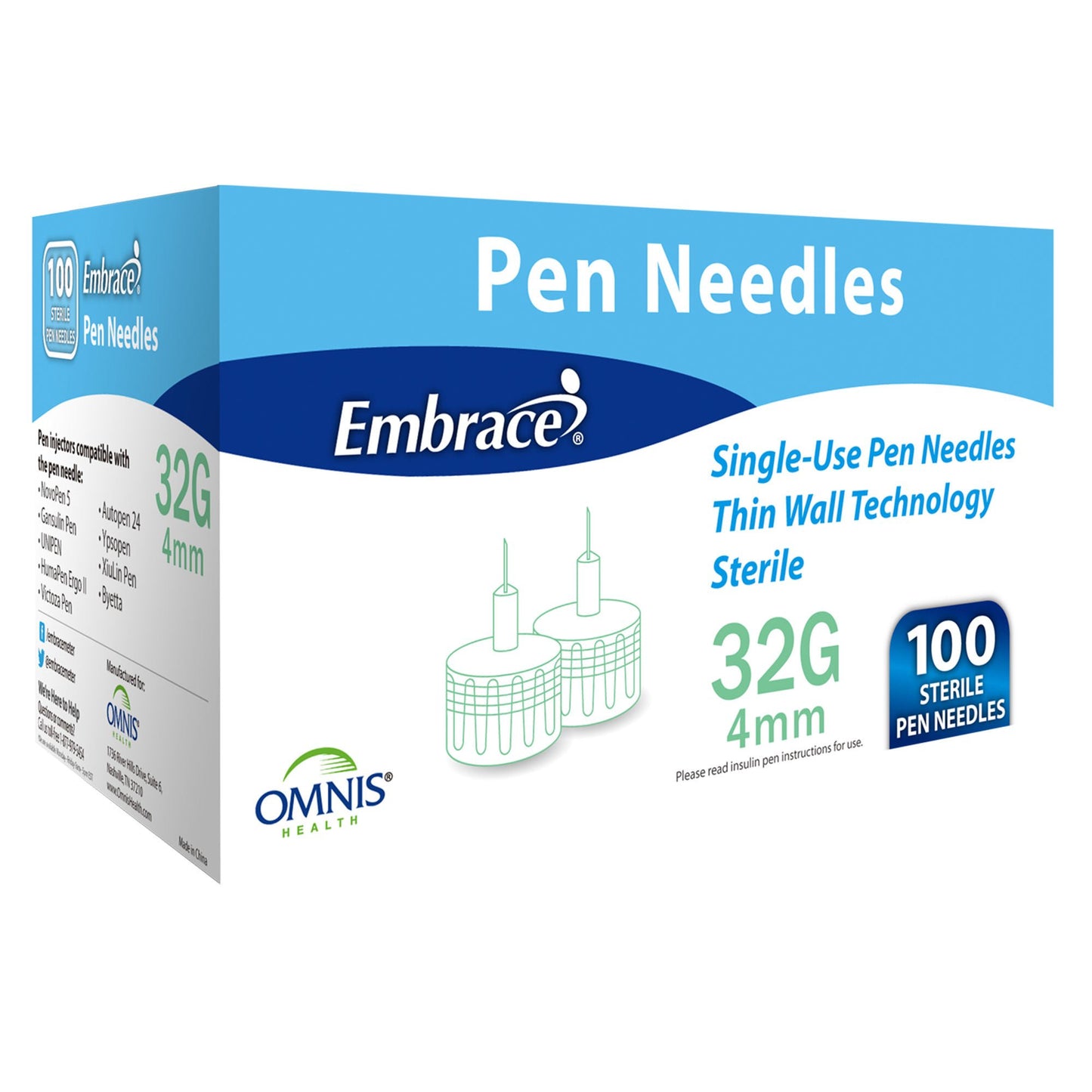 Embrace Safety Insulin Pen Needle 4 mm Length