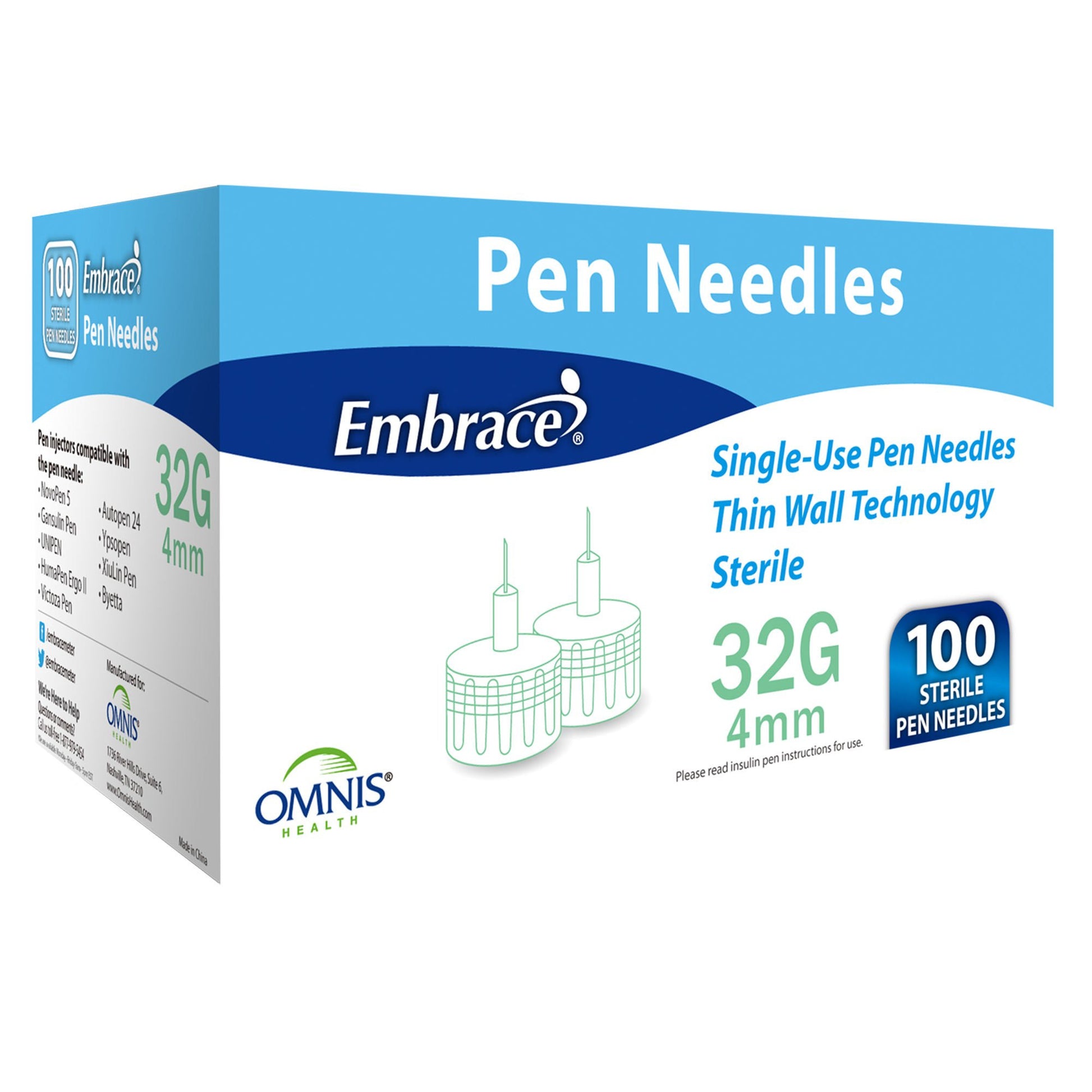 Embrace Safety Insulin Pen Needle 4 mm Length