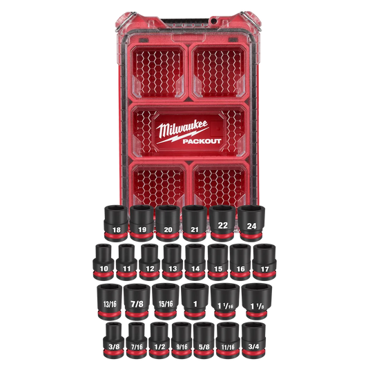 Milwaukee 27PC SHOCKWAVE Impact Duty Socket 1/2” Drive MM & SAE Set with PACKOUT 49-66-6804 | 1/2 in Drive, 27-Piece