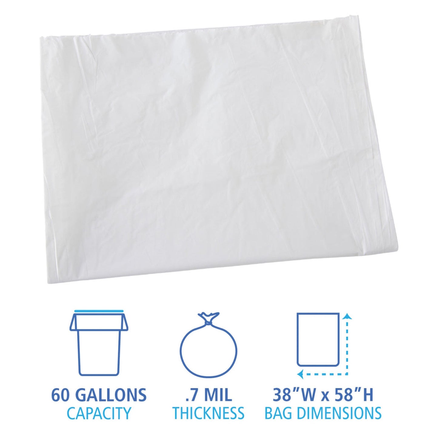 Boardwalk Trash Bag 60 gal. 0.70 mil White Industrial Strength Star Seal Bottom Flat Pack