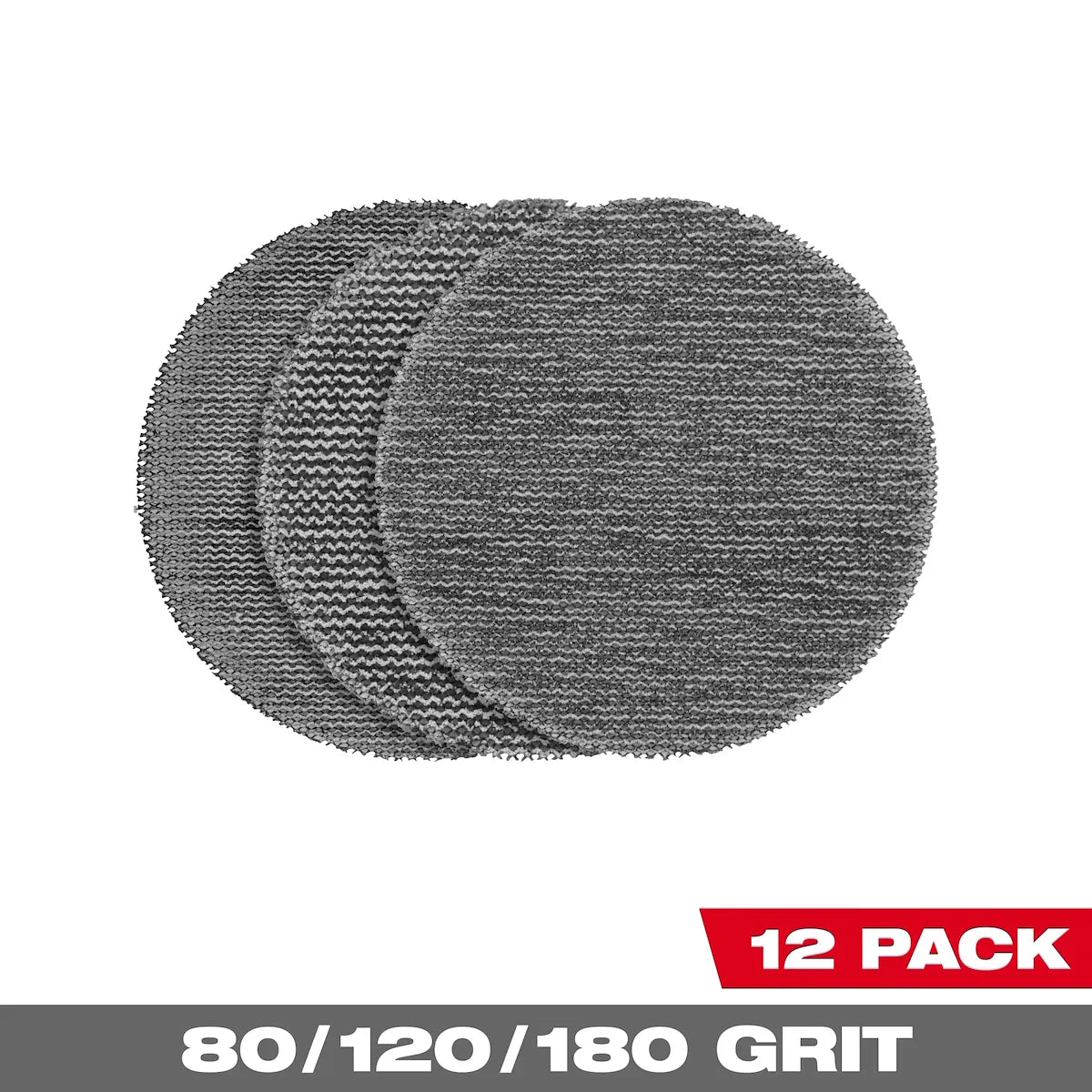 Milwaukee 3” Assorted 80, 120, 180 Grit Mesh Sanding Discs with POWERGRID Tear Resistant Mesh – (12 PK) + Pad Saver 48-80-6405
