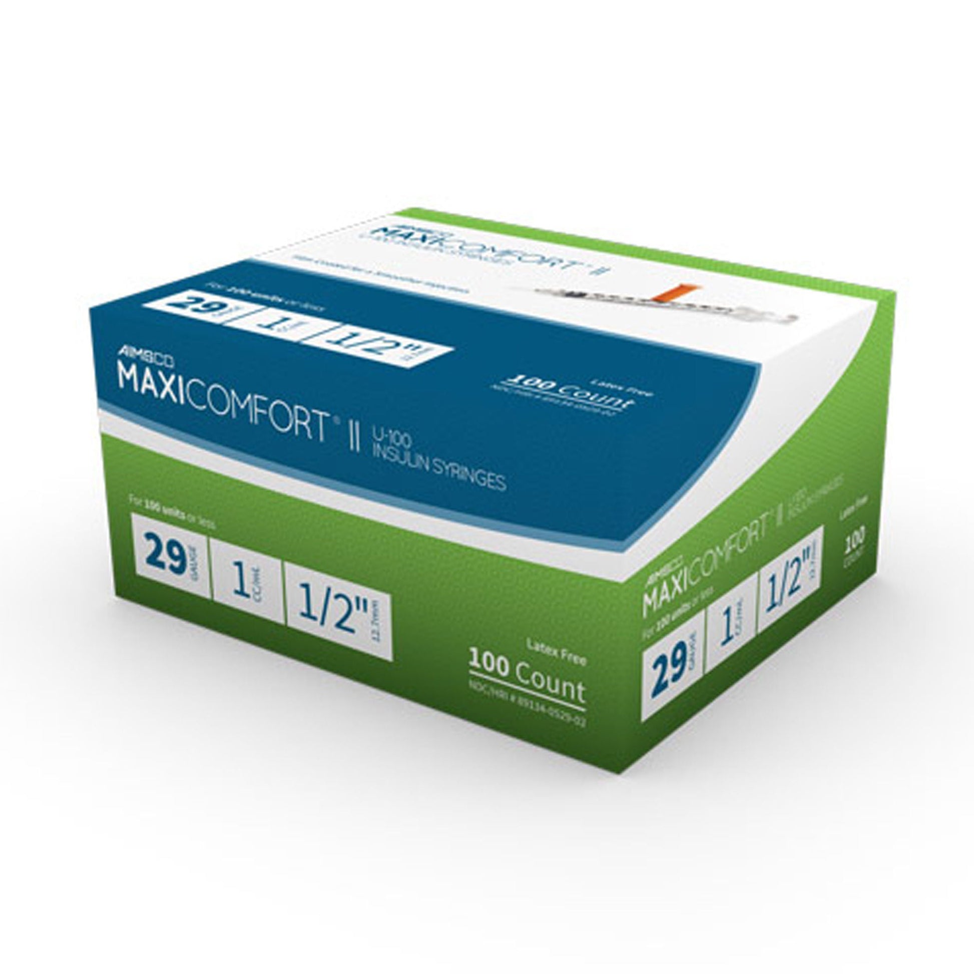 MaxiComfort® II Standard Insulin Syringe with Needle, 29 Gauge, 0.5 Inch