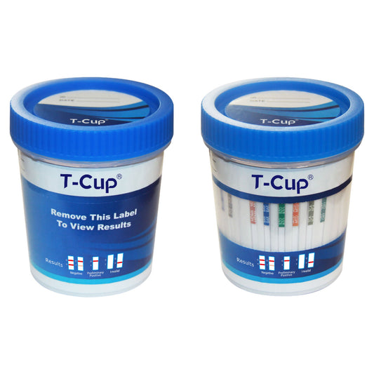 T-Cup Drugs of Abuse Test Kit AMP, BAR, BUP, BZO, COC, mAMP/MET, MDMA, MOP, MTD, OXY, PCP, THC (CR, pH, SG) 25 Tests CLIA Waived