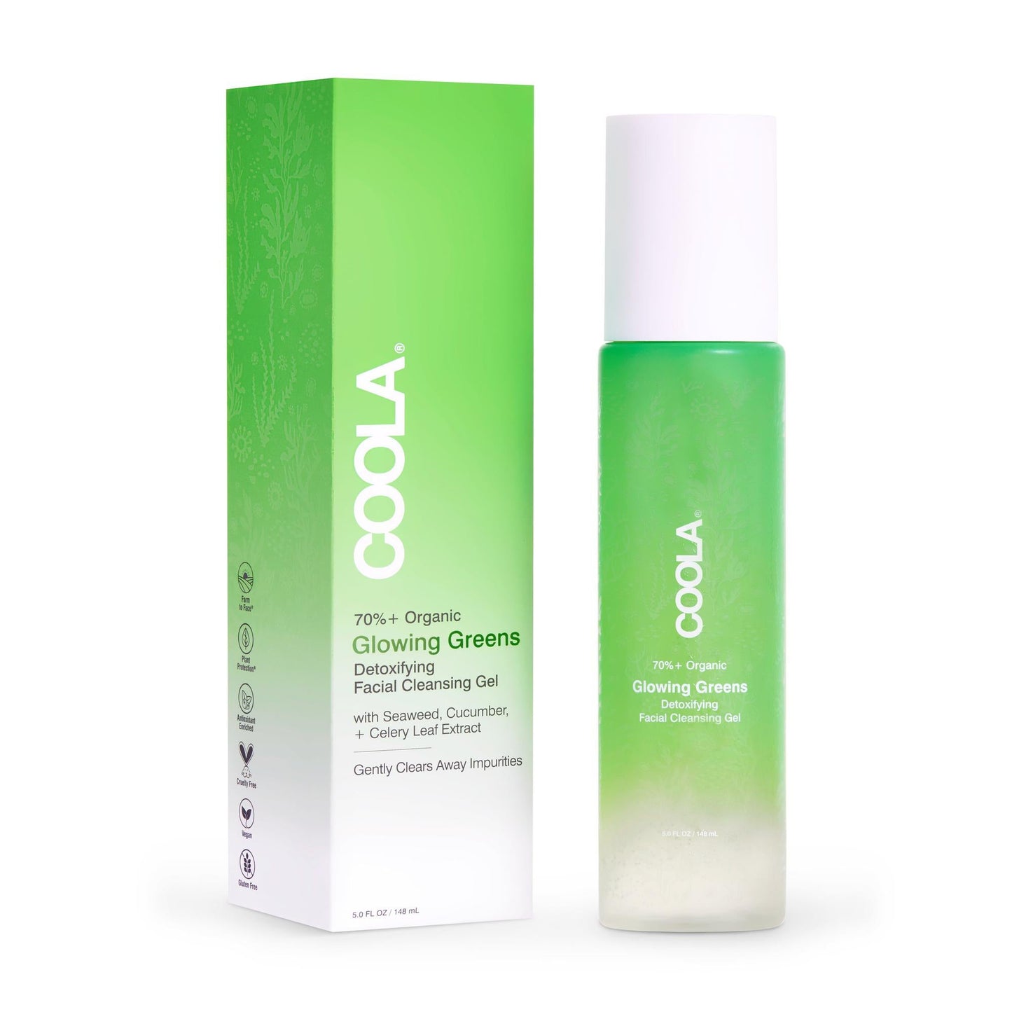 Coola Glowing Greens Detoxifying Facial Cleanser Gel Tube Scented