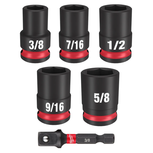 Milwaukee 6PC SHOCKWAVE Impact Duty 3/8" Drive SAE Standard Socket Set 49-66-7035 | 3/8 in Drive, 6-Piece