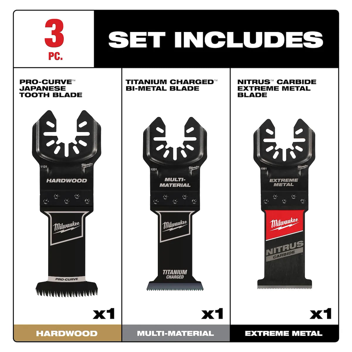 Milwaukee 3 PC Universal Fit Oscillating Multi-Tool Blade Set 49-10-9001 | 3-Piece