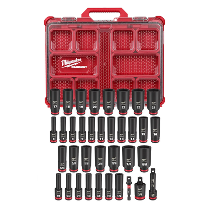 Milwaukee 36PC SHOCKWAVE Impact Duty Socket 3/8” Drive Set with PACKOUT 49-66-6805 | 3/8 in Drive, 36-Piece
