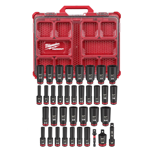 Milwaukee 36PC SHOCKWAVE Impact Duty Socket 3/8” Drive Set with PACKOUT 49-66-6805 | 3/8 in Drive, 36-Piece
