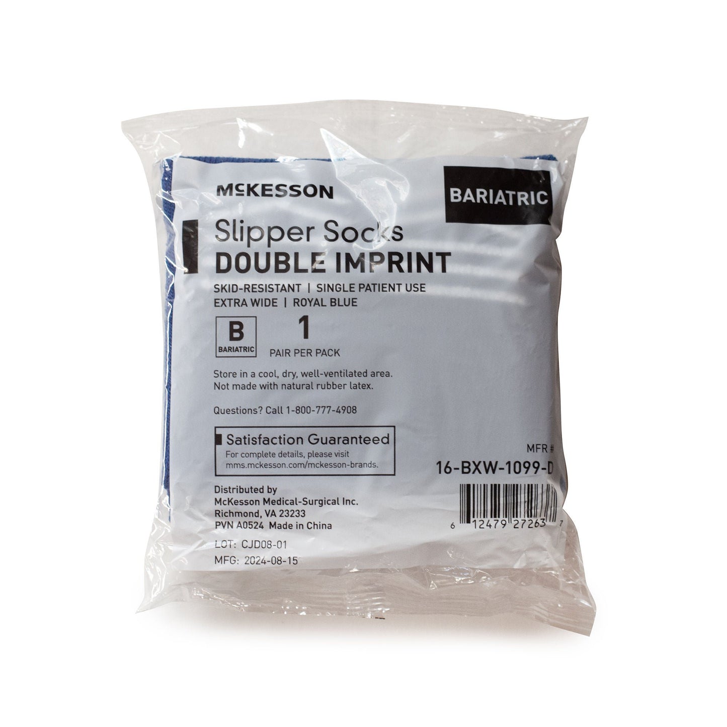 McKesson Slipper Socks, Double Tread, Bariatric, Kingfisher Blue