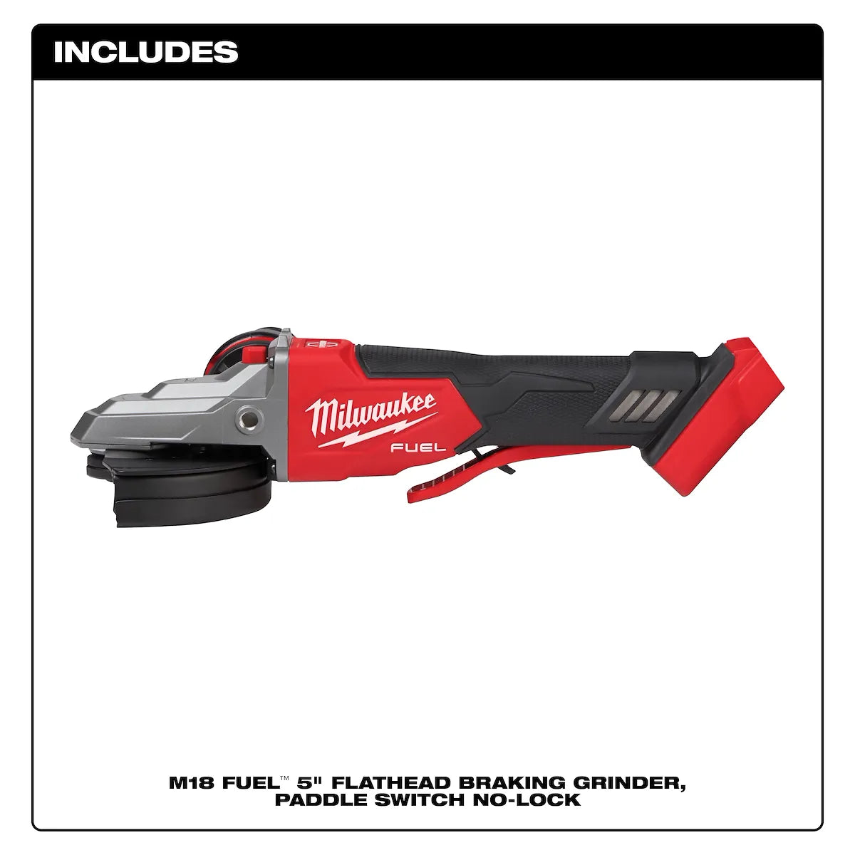Milwaukee M18 FUEL 5" Flathead Braking Grinder, Paddle Switch No-Lock 2886-20 | M18 Battery, Metal