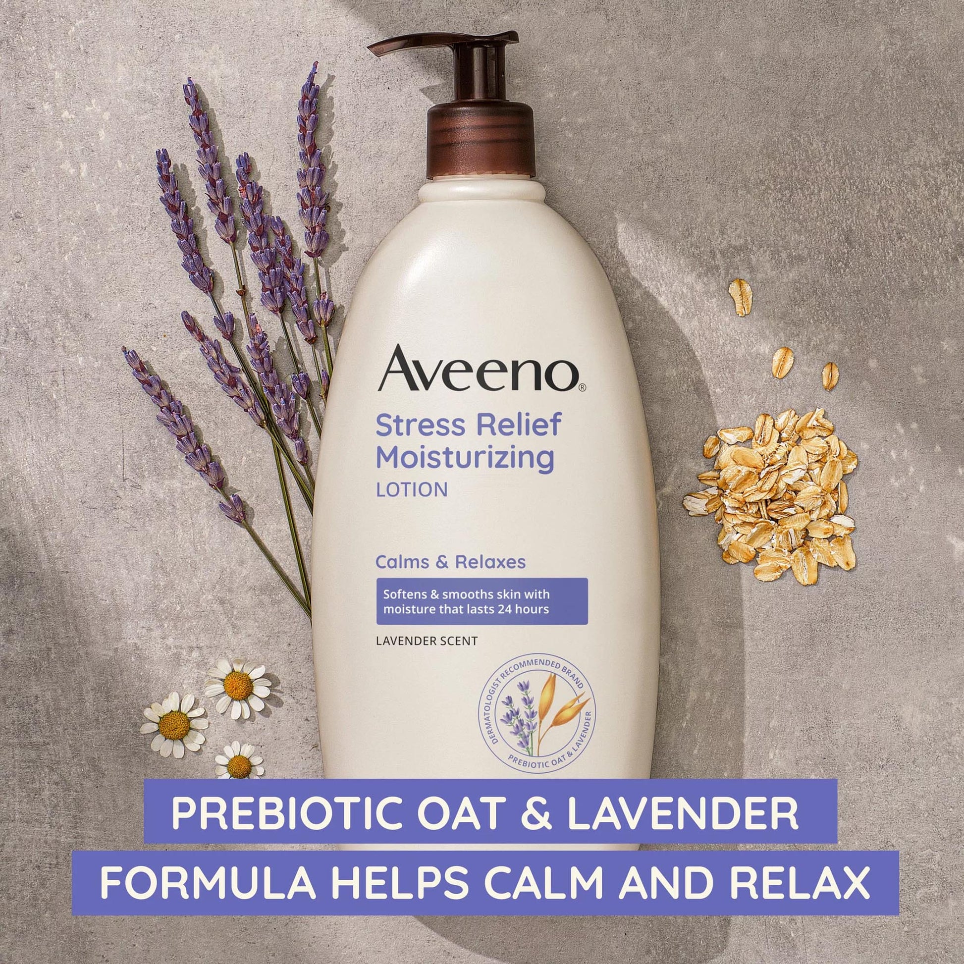 Aveeno Stress Relief Hand and Body Moisturizer Pump Bottle Lavender Scent Lotion