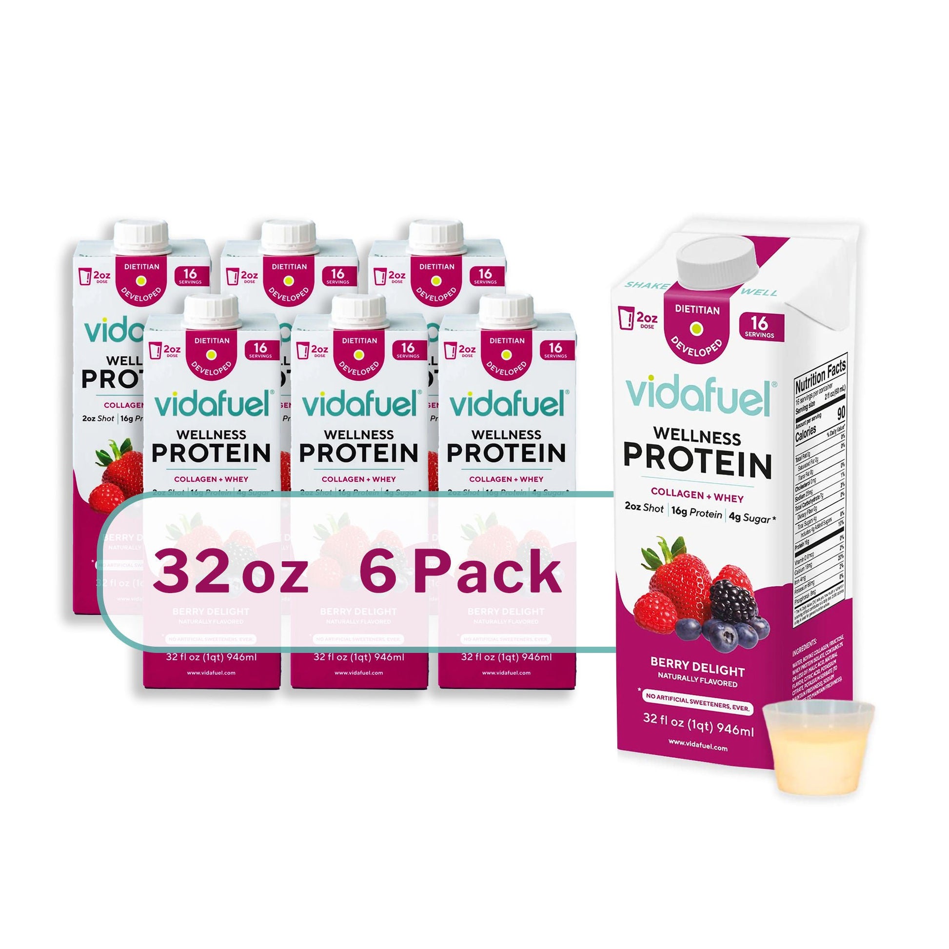 Vidafuel Wellness Protein Drink with Collagen and Whey, Berry Delight Flavor