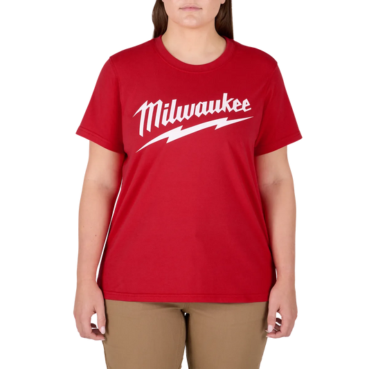 Milwaukee Women's GRIDIRON Logo Tee - Short Sleeve Red 2X F453R-2X | Cotton