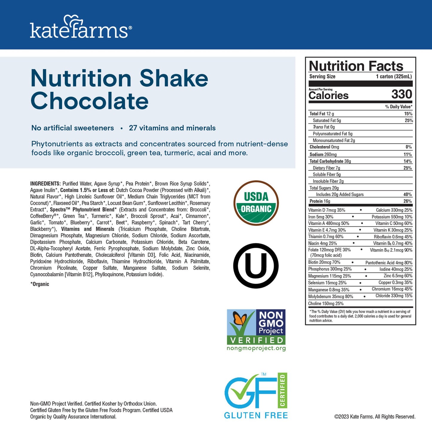 Kate Farms® Nutrition Shake, Chocolate, carton