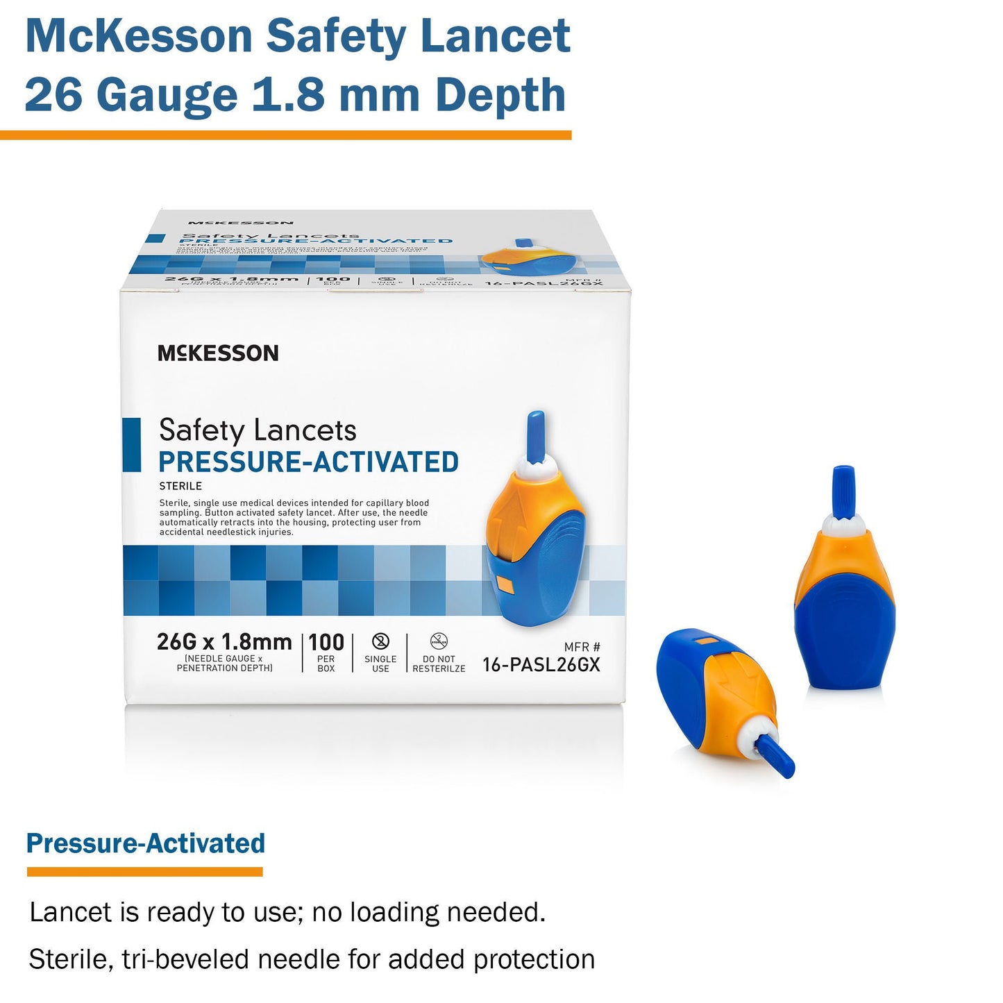 McKesson Pressure Activated Safety Lancets, Blue