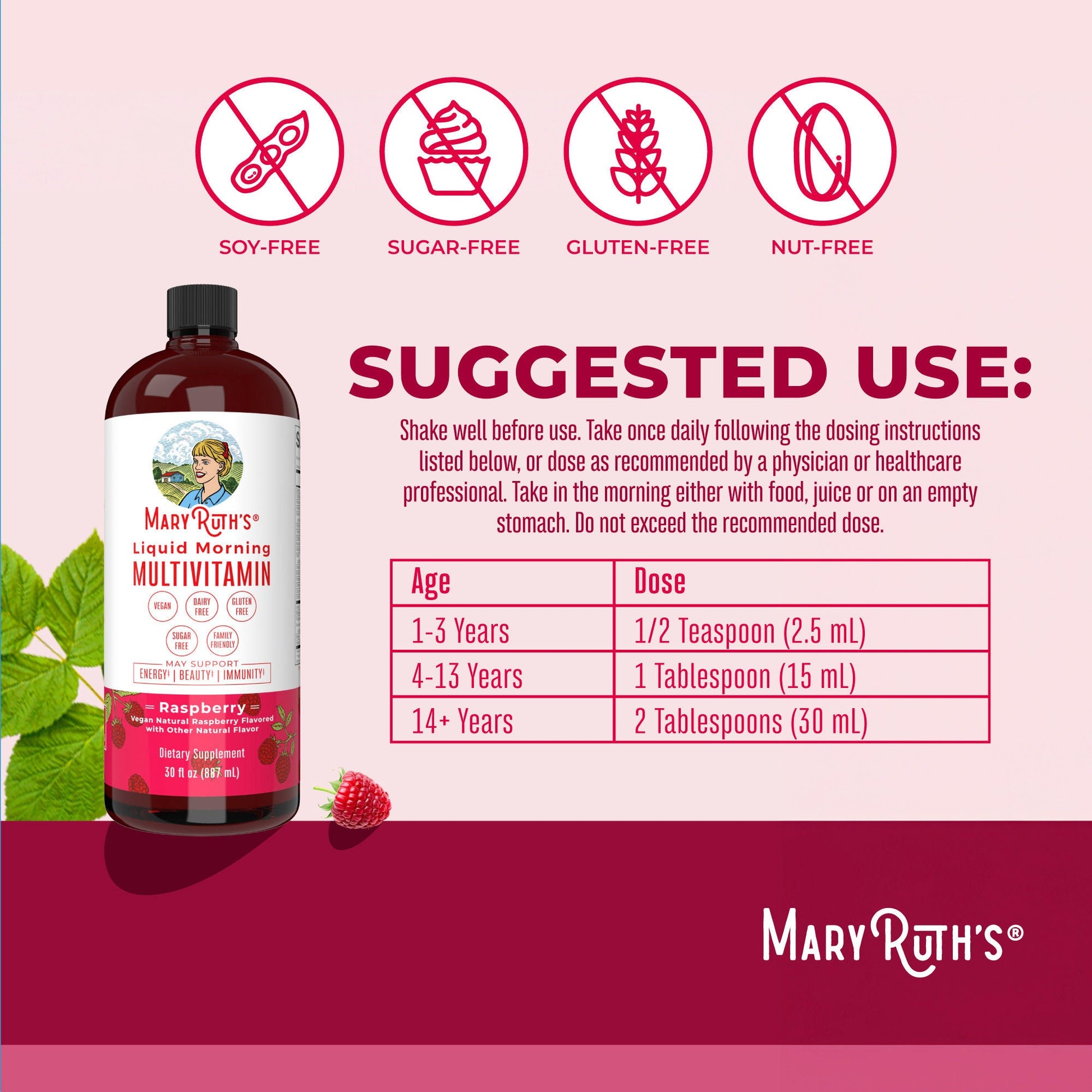 Mary Ruth's™ Liquid Morning Multivitamin, Raspberry Flavor