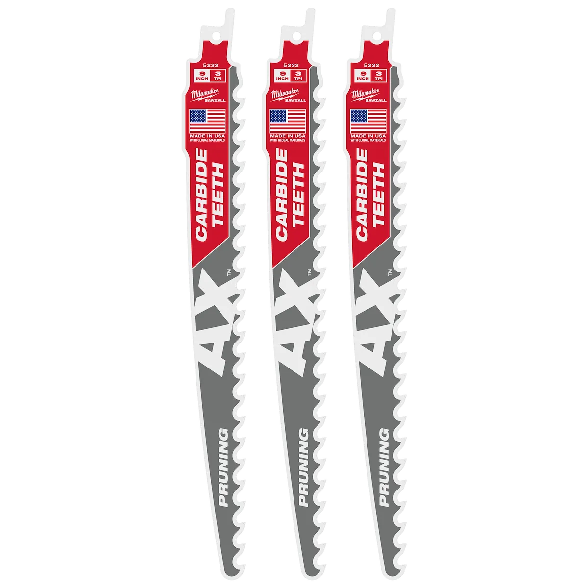 Milwaukee 9" 3 TPI AX with Carbide Teeth SAWZALL Blade for Pruning (1 PK) 48-00-5232 | 9 in Blade Length