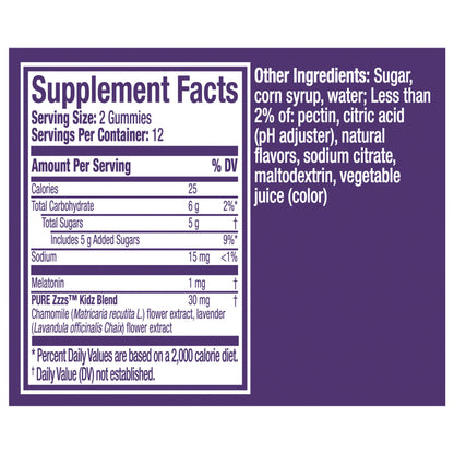 Vicks Pure Zzzs Kidz Gummies, Natural Berry Flavor