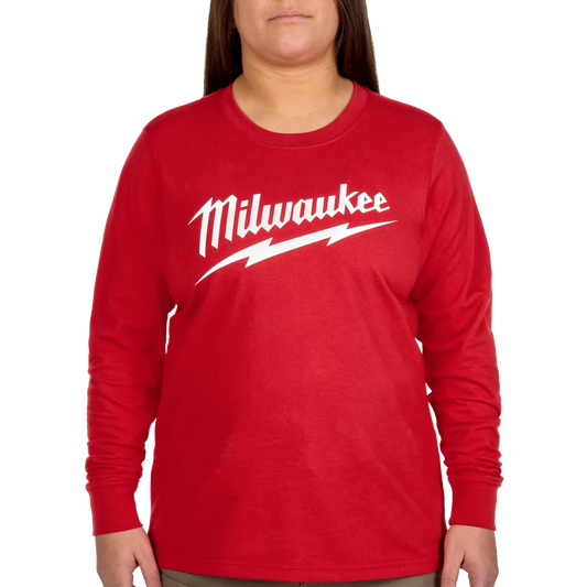 Milwaukee Women's GRIDIRON Logo Tee - Long Sleeve Red 2X F553R-2X