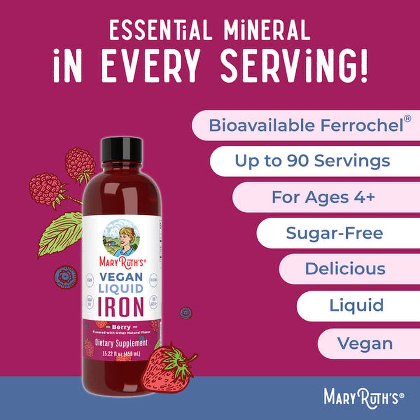 Mary Ruth's® Vegan Liquid Iron for Metabolism, Cellular Health, Overall Wellness