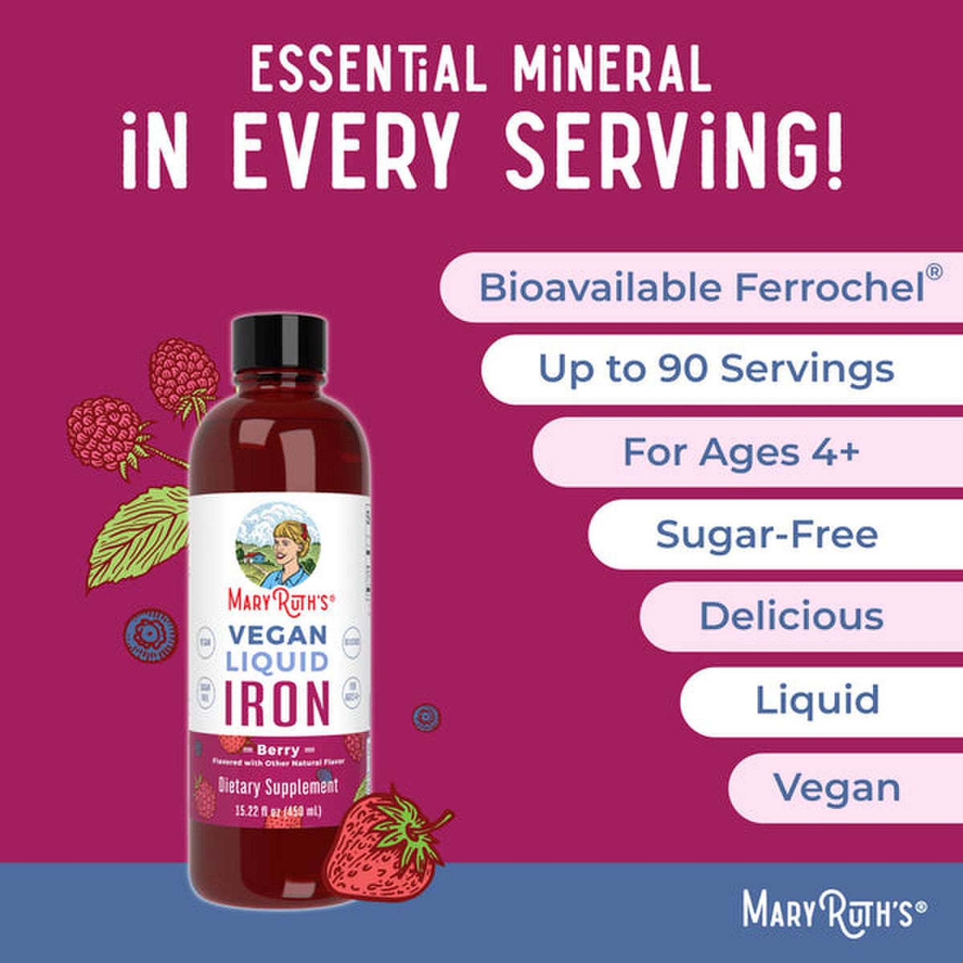 Mary Ruth's® Vegan Liquid Iron for Metabolism, Cellular Health, Overall Wellness