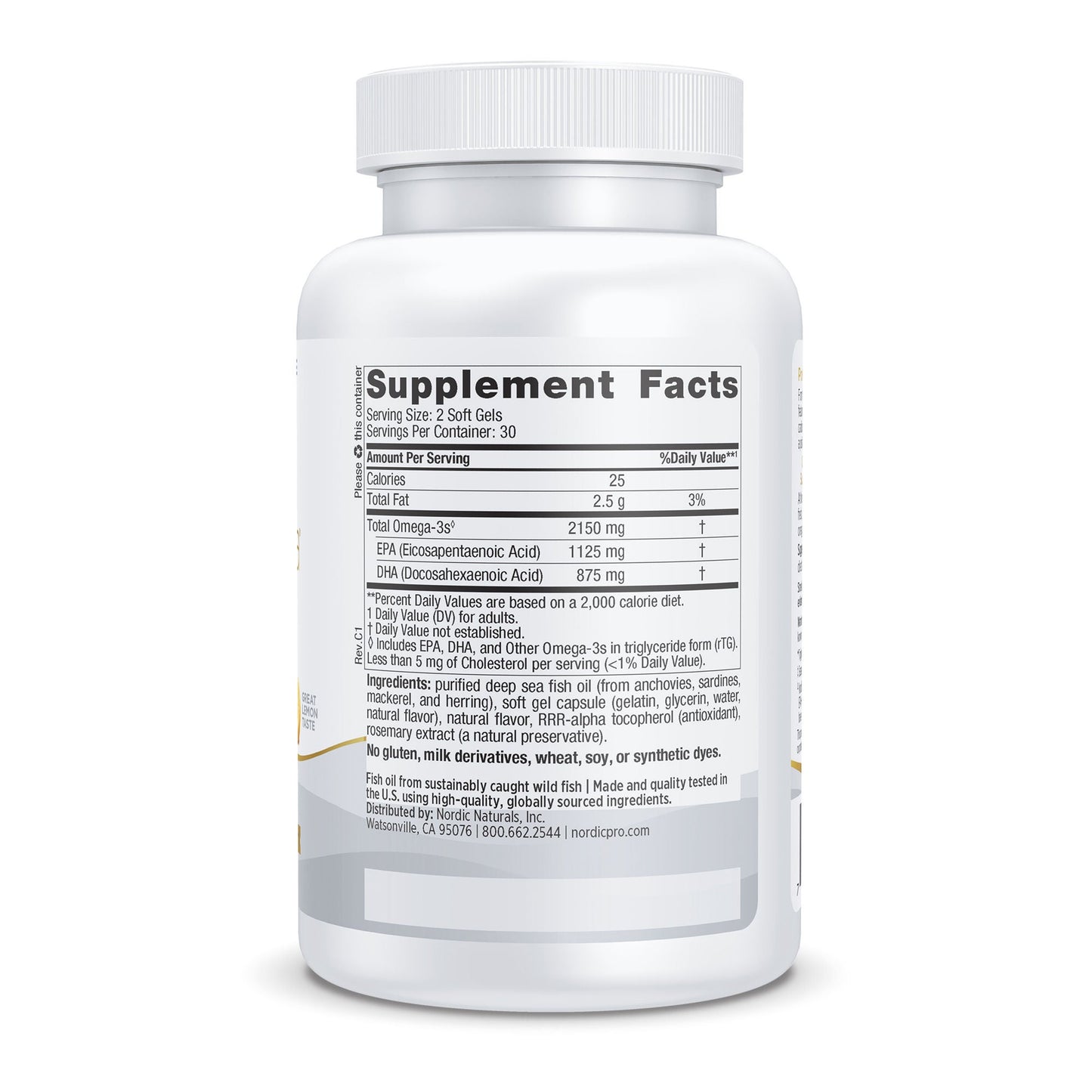 Nordic Naturals ProOmega® 2000 EPA/DHA Dietary Supplement, Lemon Flavor