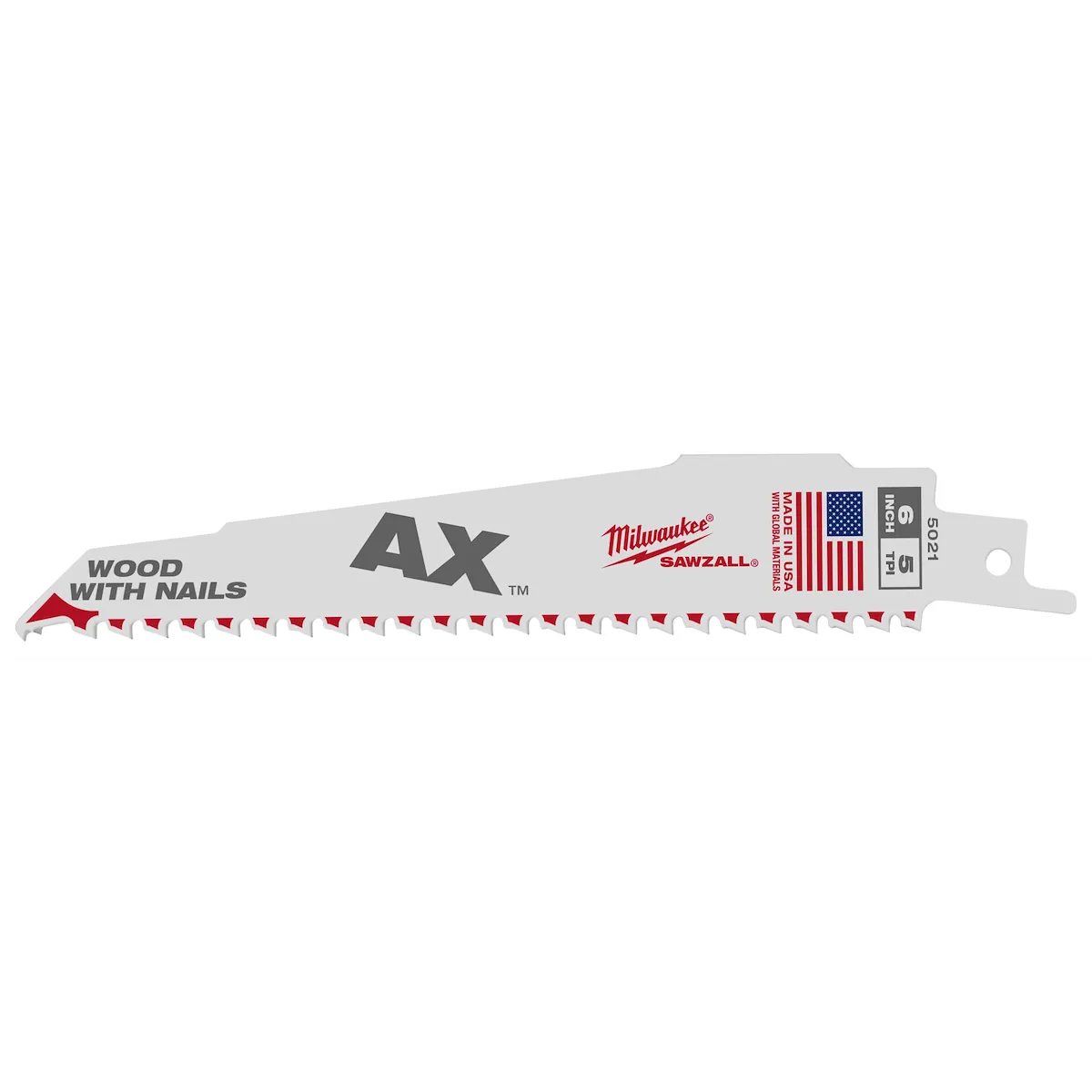 Milwaukee 6" 5 TPI AX SAWZALL Blade for Wood with Nails (5 PK) 48-00 | 6 in Blade Length