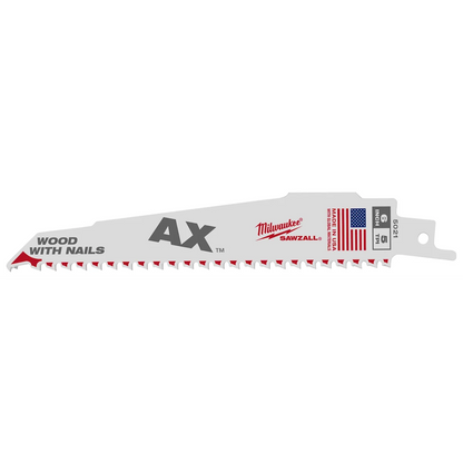 Milwaukee 6" 5 TPI AX SAWZALL Blade for Wood with Nails (5 PK) 48-00 | 6 in Blade Length