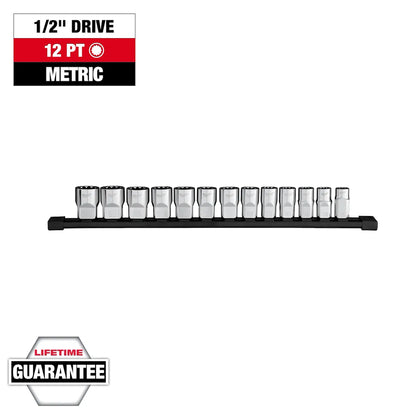 Milwaukee 13pc 1/2” Drive 12-Point Metric Socket Set 48-22-9522 | Chrome Vanadium Steel