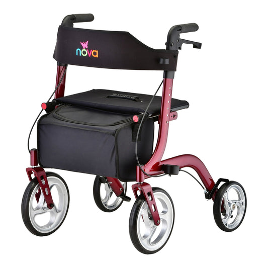 EXPRESS 4 Wheel Rollator Red Adjustable Height / Folding Aluminum Frame