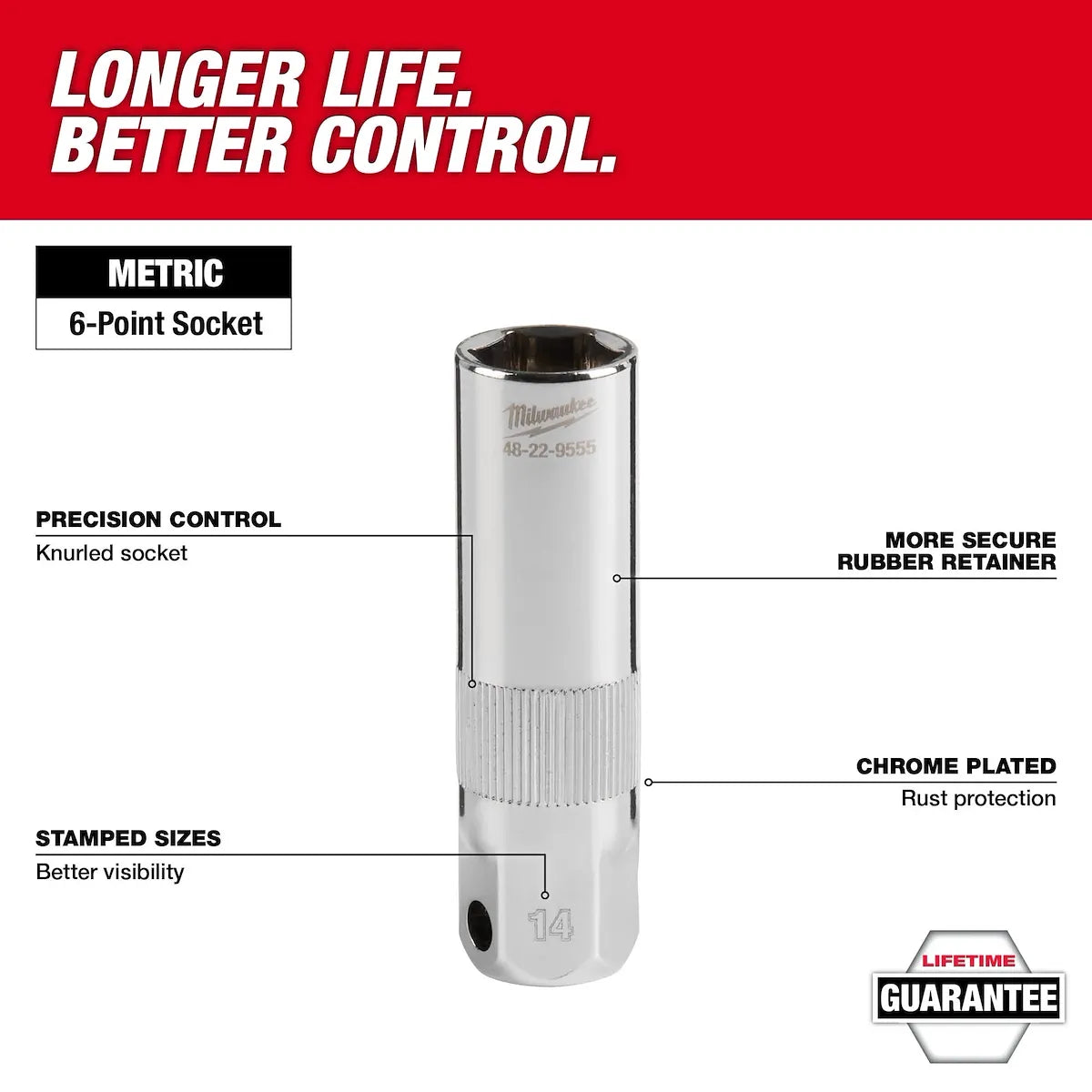 Milwaukee 3/8" Drive 14MM Spark Plug Socket 48-22-9555 | 3/8 in Drive