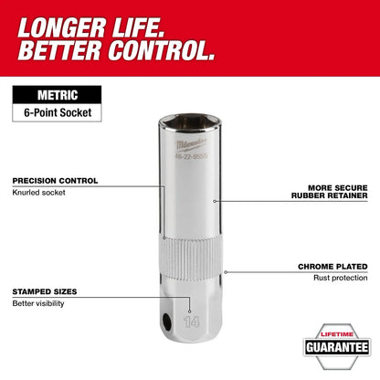 Milwaukee 3/8" Drive 14MM Spark Plug Socket 48-22-9555 | 3/8 in Drive