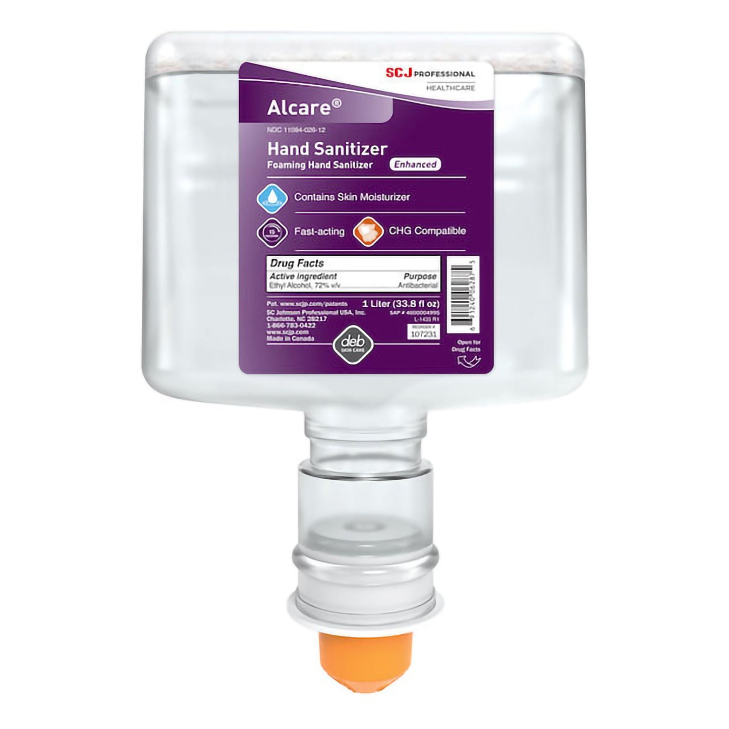 Alcare Enhanced Hand Sanitizer Ethyl Alcohol Foaming Dispenser Refill Bottle