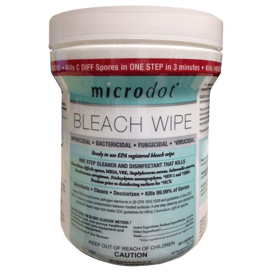 Microdot® Bleach Surface Disinfectant Wipes, Canister, .