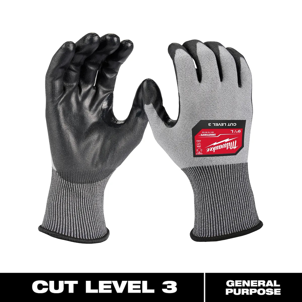 Milwaukee 12 Pair Cut Level 3 High Dexterity Polyurethane Dipped Gloves 48-73-8730B | ANSI Cut A3, 12-Piece