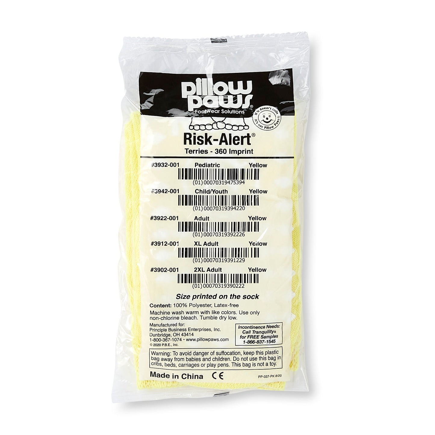 Pillow Paws® Risk Alert® Terries™ Slipper Socks, Extra Large, Pale Yellow