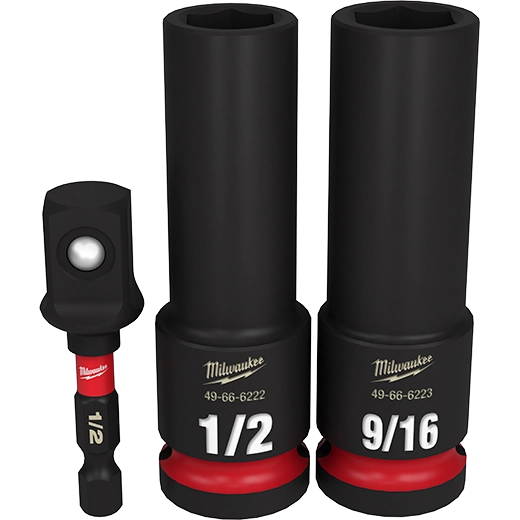 Milwaukee 3PC SHOCKWAVE Impact Duty 1/2" Drive SAE Deep 6 Point Socket Set 49-66-4485 | Multiple Drive Size Set Drive, 3-Piece