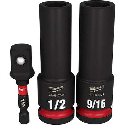 Milwaukee 3PC SHOCKWAVE Impact Duty 1/2" Drive SAE Deep 6 Point Socket Set 49-66-4485 | Multiple Drive Size Set Drive, 3-Piece