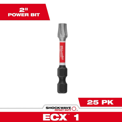 Milwaukee SHOCKWAVE Impact Duty 2"ECX 1 Power Bits Bulk 25 48-32-4744 | ECX1 Drive, 25-Piece