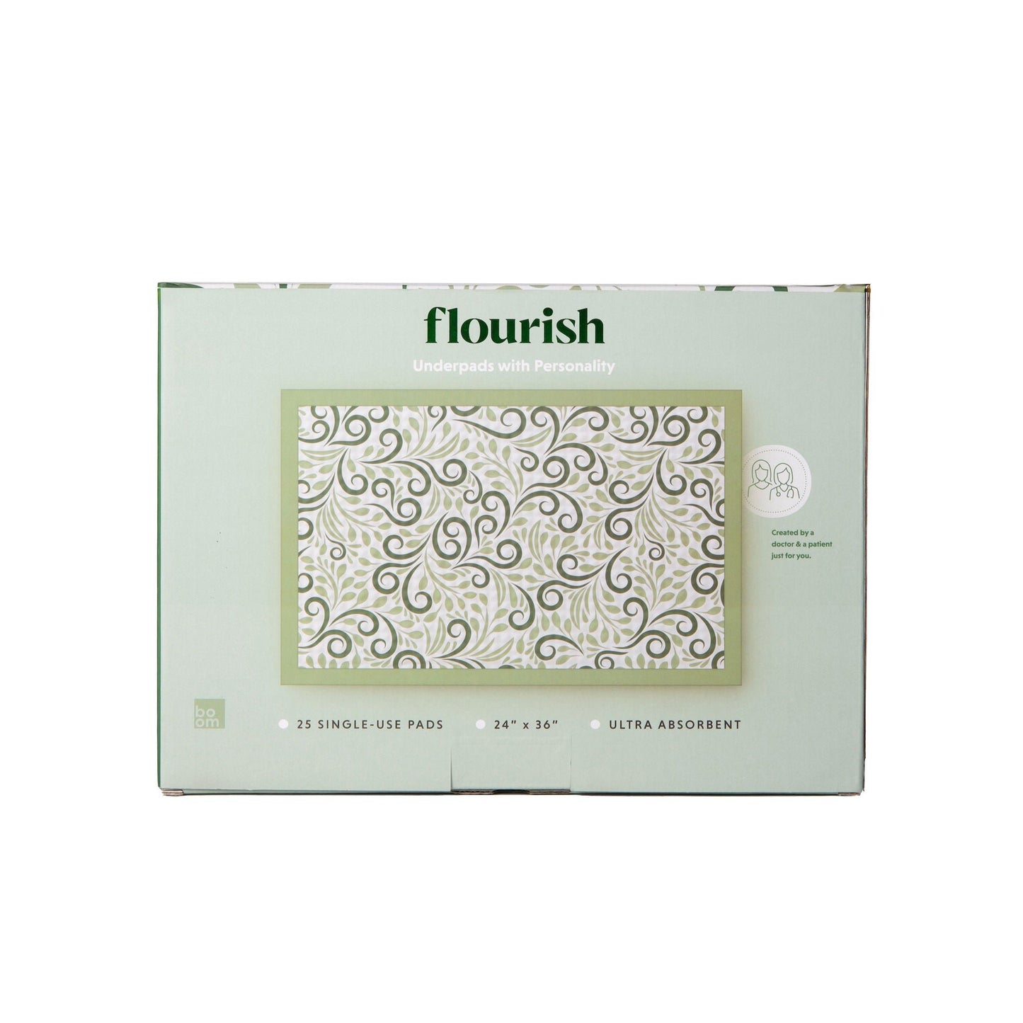 Boom Home Medical Flourish Ultra Absorbent Underpads, Sage Green
