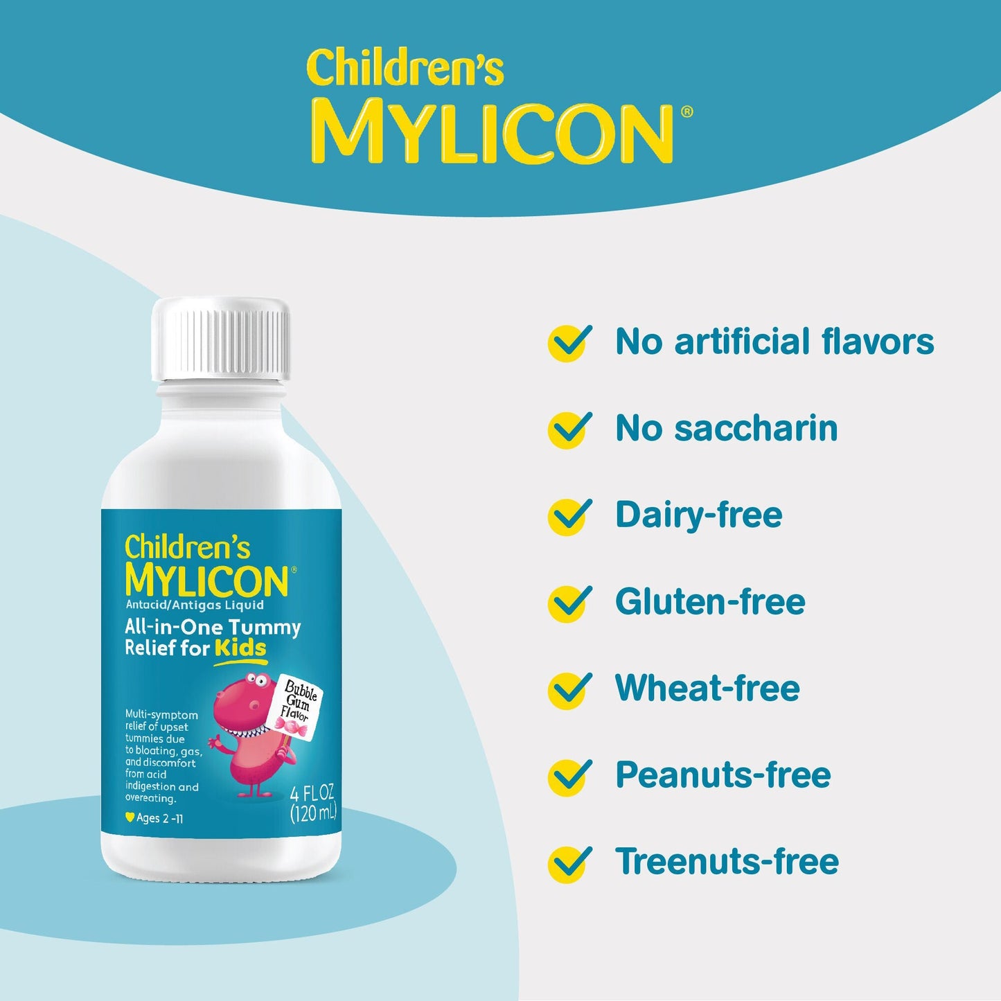 Mylicon Children's All-in-One Tummy Relief For Kids Bubble Gum Flavor