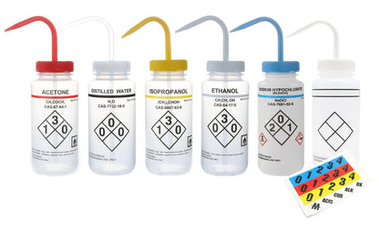 120257 - Heathrow Scientific Safety Labeled Wash Bottles - 120250 Series | 500mL Self-Venting