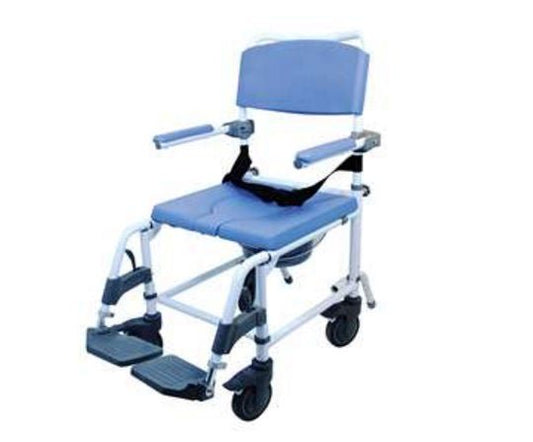 Healthline EZee Life Commode / Shower Chair Padded Flip-Back Arms Aluminum Frame Padded Backrest 18 Inch Seat Width 285 lbs. Weight Capacity