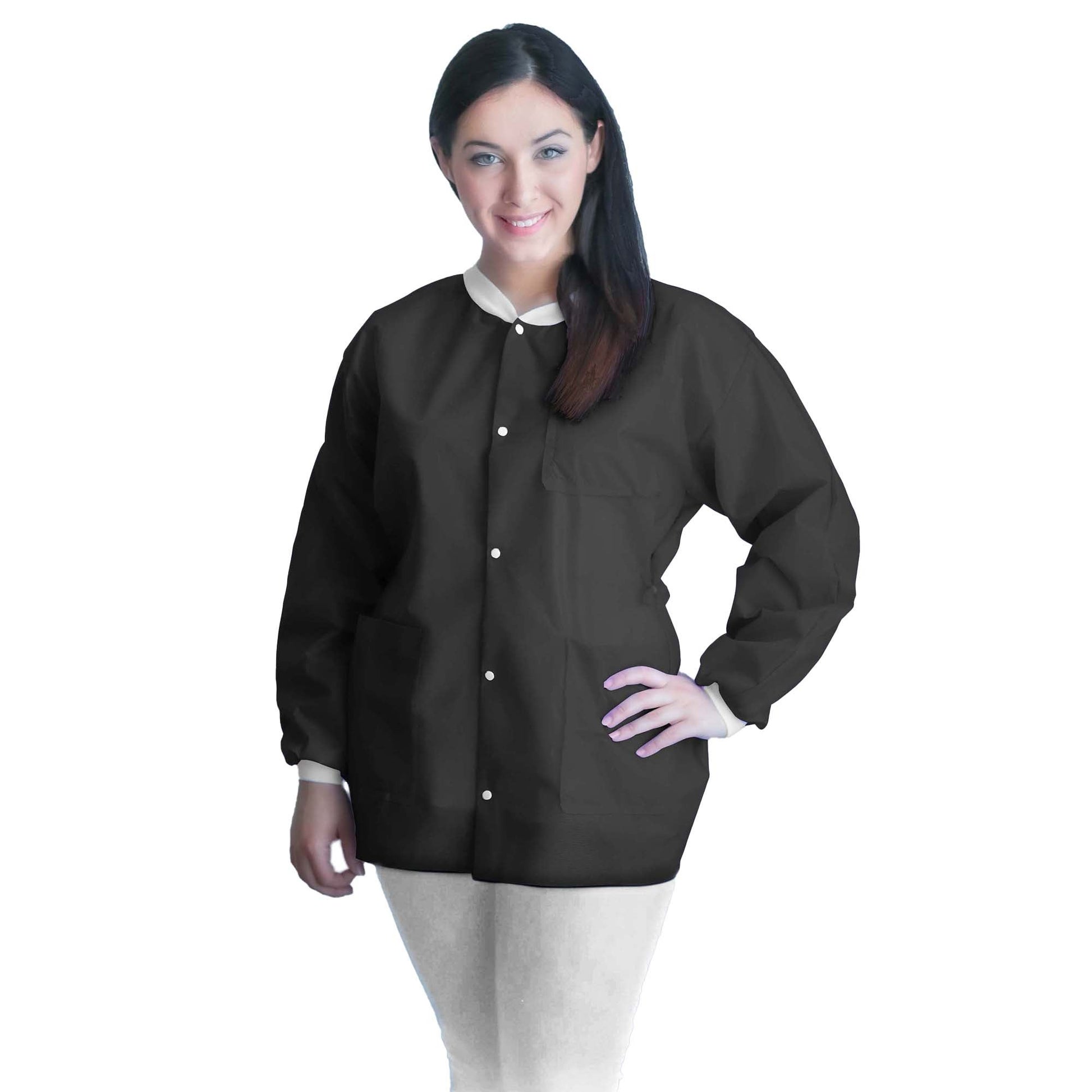 FitMe Lab Jacket Black 2X-Large Hip Length 3-Layer SMS Disposable
